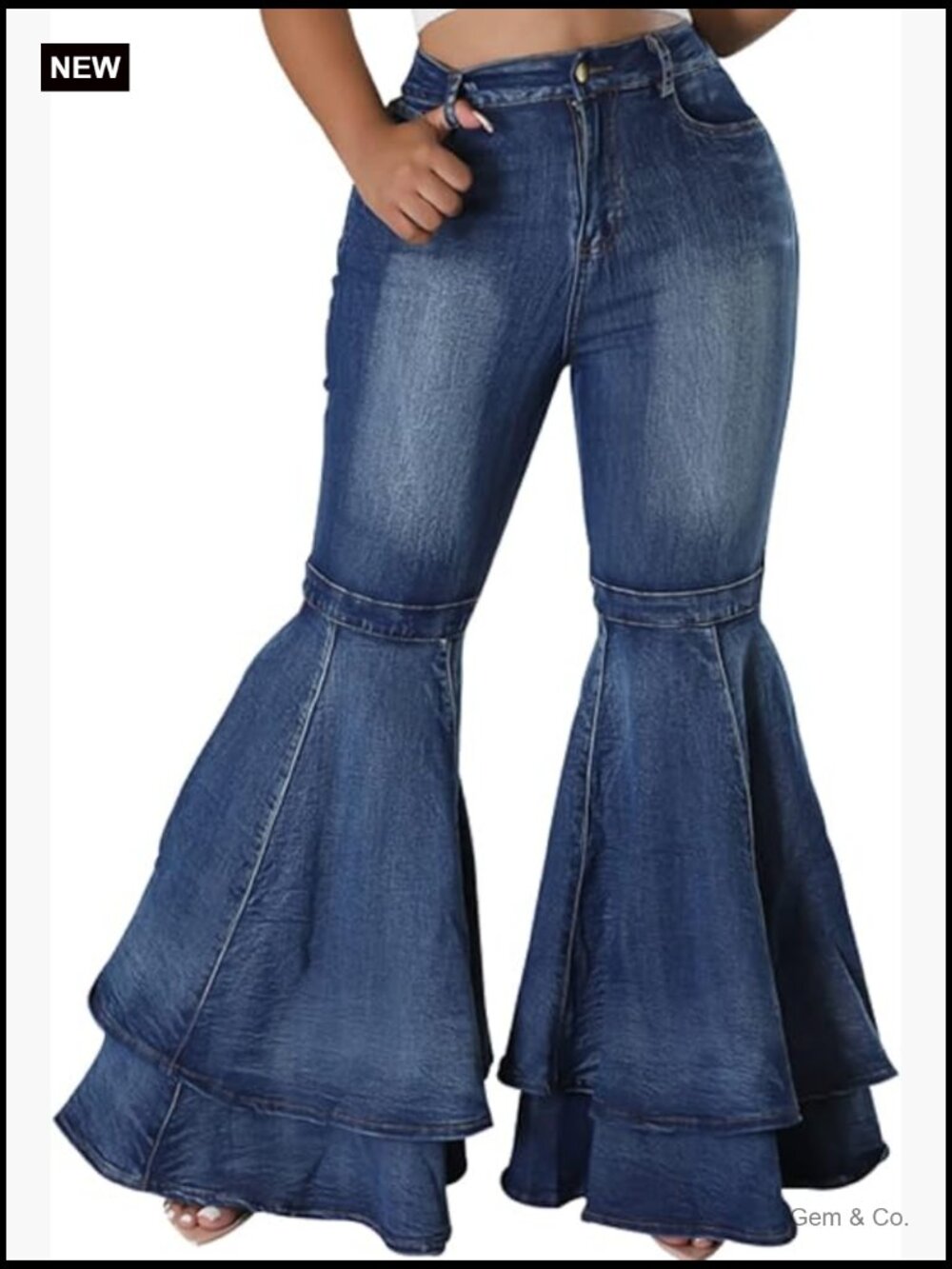 Women Bell Bottom Jeans Elastic Waist Ripped Flared Raw Hem Denim Pants